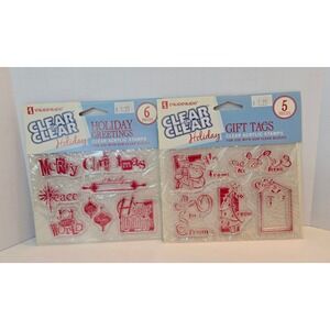 Inkadinkado Clear Holiday Acrylic Stamps Greetings Gift Tags 2 Sets 95645 95646